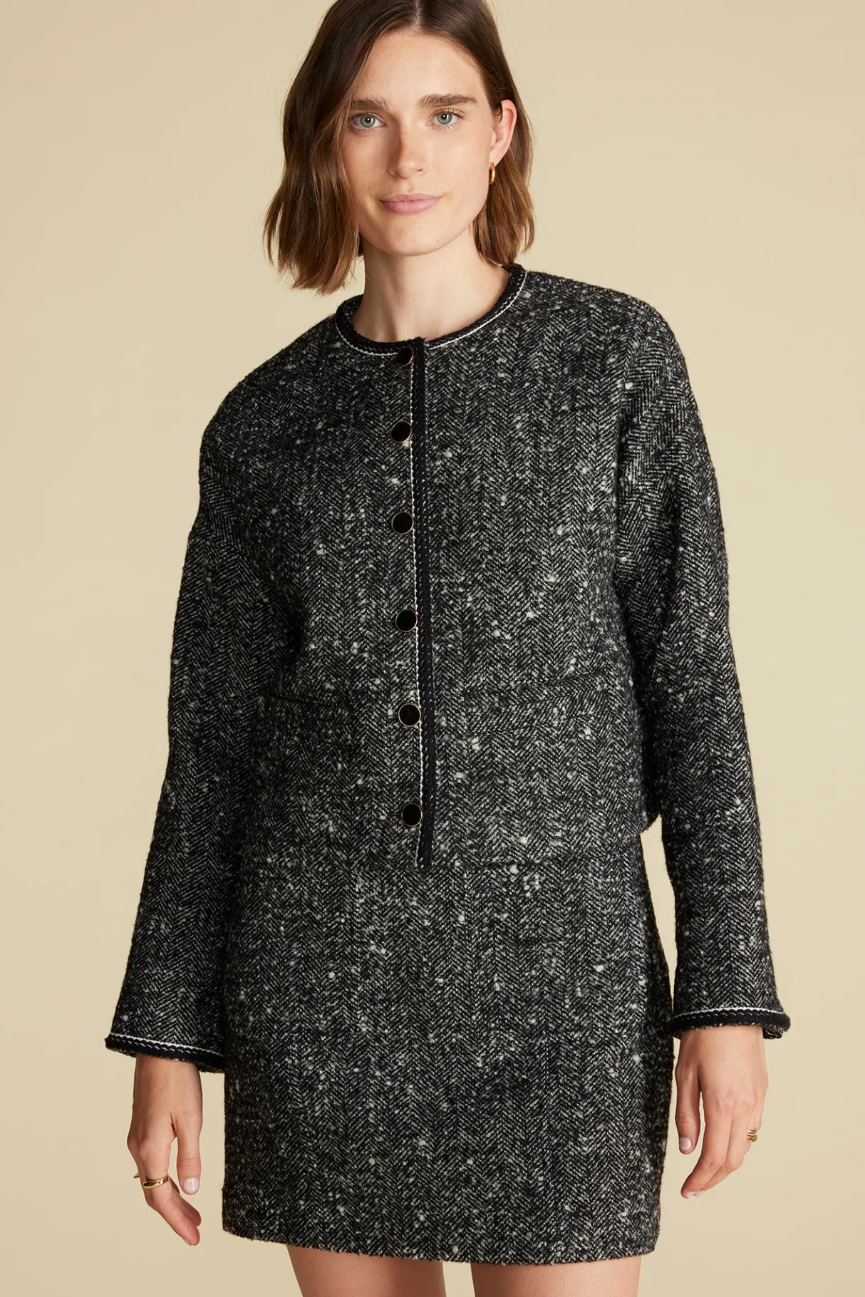 Amour Vert Jules Crop Lady Jacket BlackHerringbone New