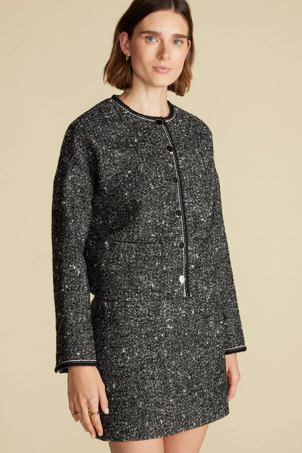 Amour Vert Jules Crop Lady Jacket BlackHerringbone New