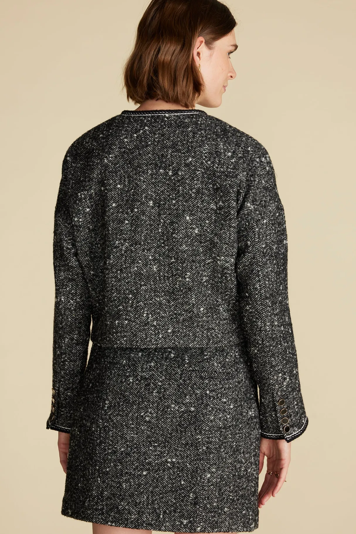 Amour Vert Jules Crop Lady Jacket BlackHerringbone New