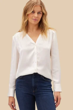 Amour Vert Kali Button Front Blouse Ivory New