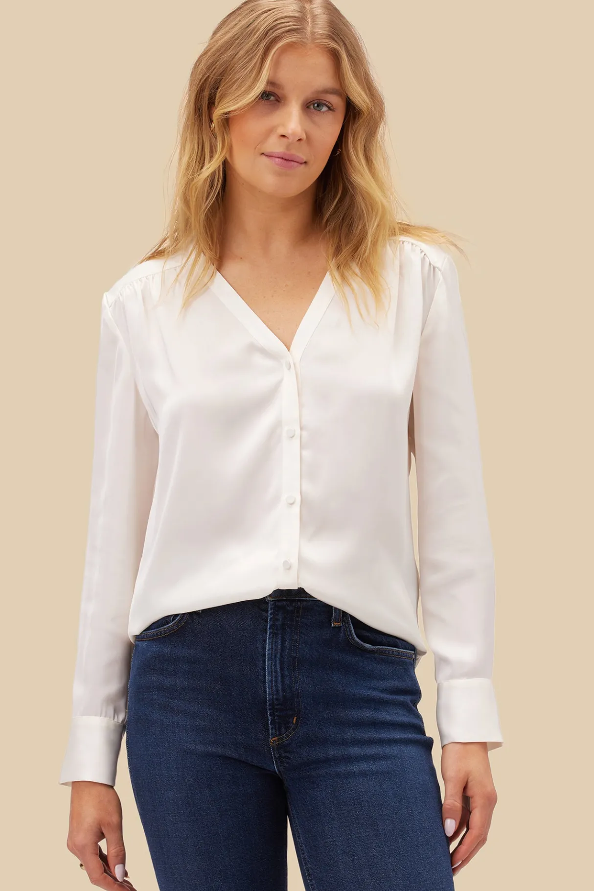 Amour Vert Kali Button Front Blouse Ivory New