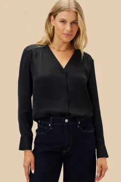 Amour Vert Kali Button Front Blouse Black Outlet