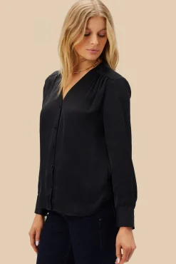 Amour Vert Kali Button Front Blouse Black Outlet