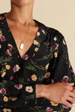 Amour Vert Kaya Washable Silk Blouse BlackMargeuritteWildflowerPrint Online