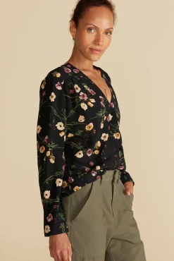Amour Vert Kaya Washable Silk Blouse BlackMargeuritteWildflowerPrint Online