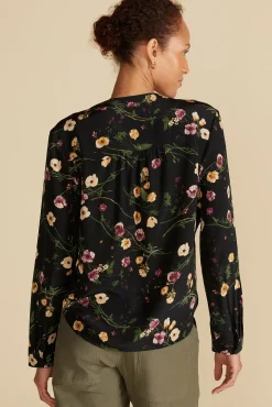 Amour Vert Kaya Washable Silk Blouse BlackMargeuritteWildflowerPrint Online