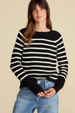 Amour Vert Layla Organic Cotton Sweater BlackIvoryStripe Clearance