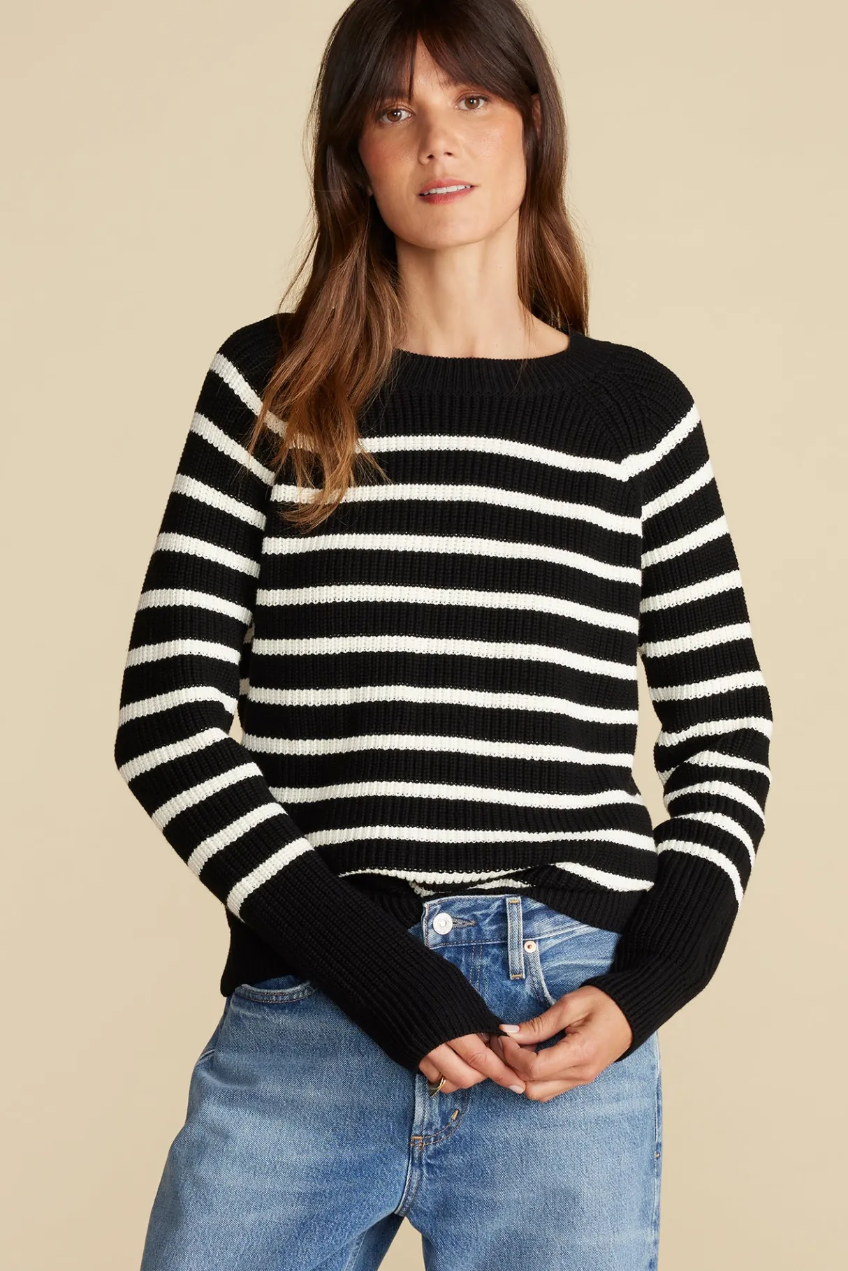 Amour Vert Layla Organic Cotton Sweater BlackIvoryStripe Clearance