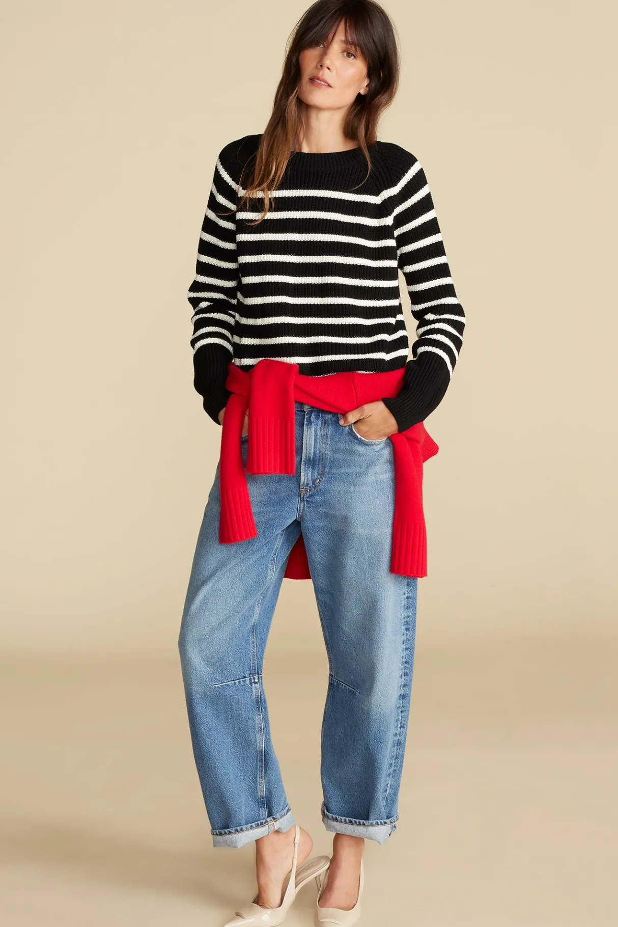 Amour Vert Layla Organic Cotton Sweater BlackIvoryStripe Clearance