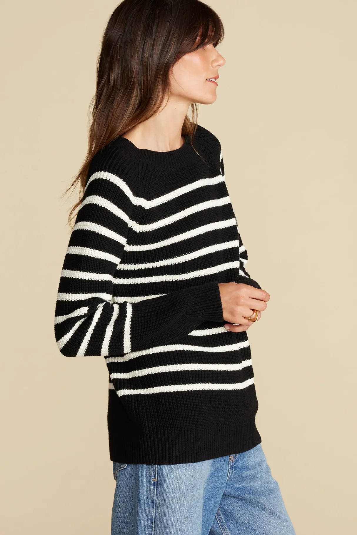 Amour Vert Layla Organic Cotton Sweater BlackIvoryStripe Clearance