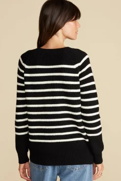 Amour Vert Layla Organic Cotton Sweater BlackIvoryStripe Clearance