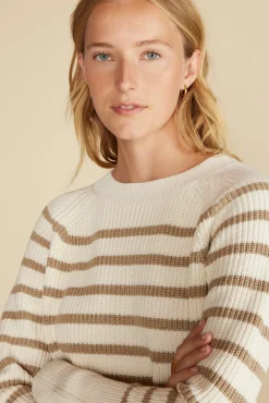 Amour Vert Layla Organic Cotton Sweater IvoryandTanStripe Online