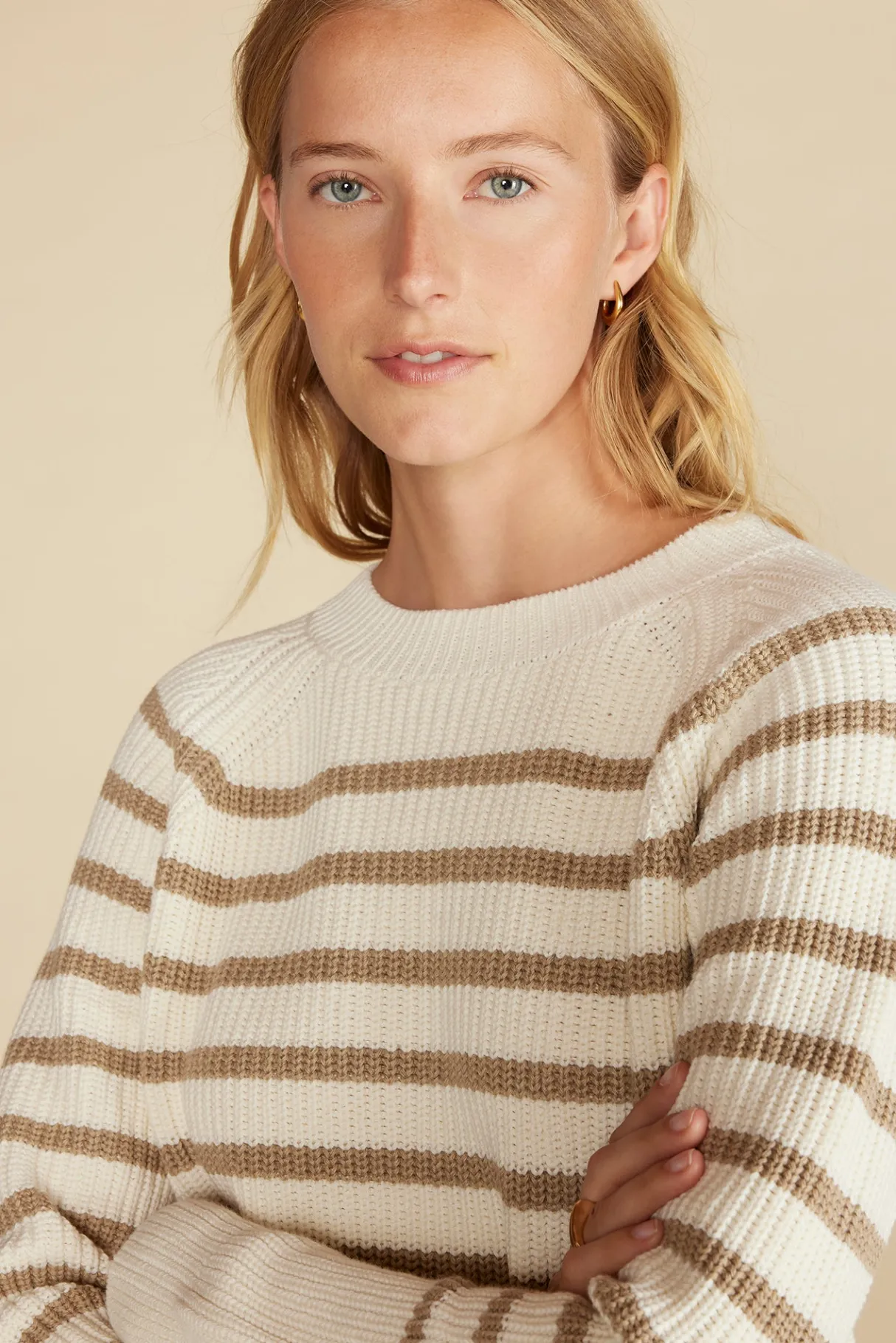 Amour Vert Layla Organic Cotton Sweater IvoryandTanStripe Online