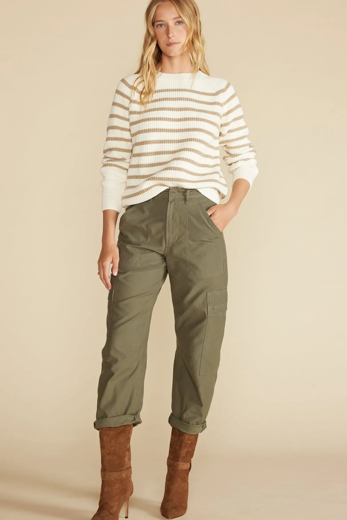 Amour Vert Layla Organic Cotton Sweater IvoryandTanStripe Online
