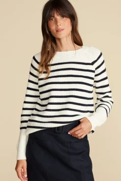 Amour Vert Layla Organic Cotton Sweater IvoryNavyStripe Fashion
