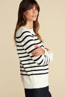 Amour Vert Layla Organic Cotton Sweater IvoryNavyStripe Fashion