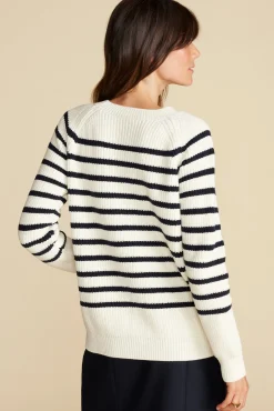 Amour Vert Layla Organic Cotton Sweater IvoryNavyStripe Fashion