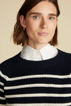 Amour Vert Layla Organic Cotton Sweater NavyBlueandIvoryStripe Outlet