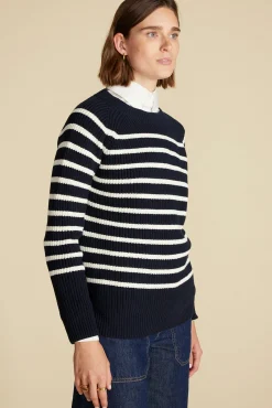 Amour Vert Layla Organic Cotton Sweater NavyBlueandIvoryStripe Outlet