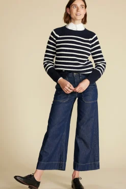 Amour Vert Layla Organic Cotton Sweater NavyBlueandIvoryStripe Outlet