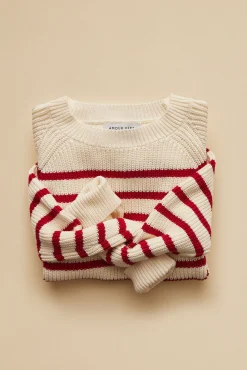 Amour Vert Layla Organic Cotton Sweater IvoryandRedStripe Fashion