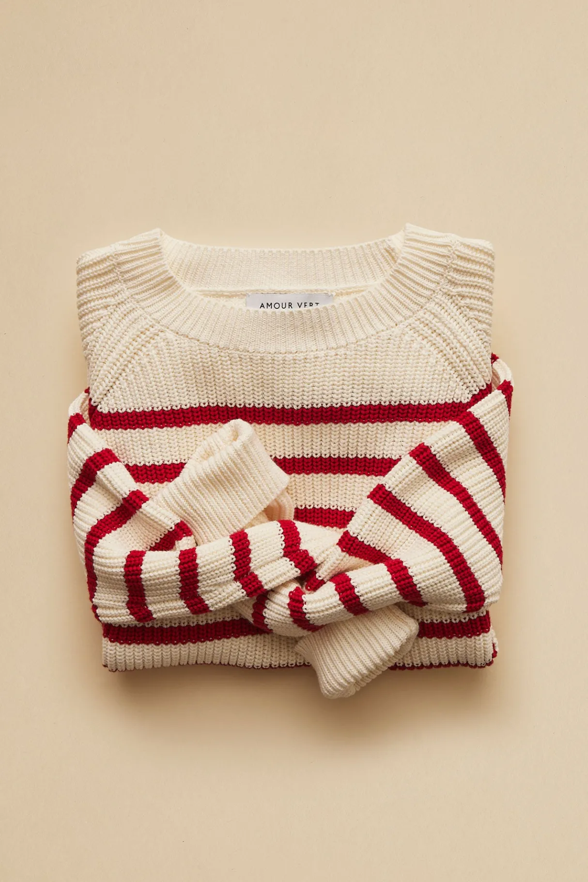 Amour Vert Layla Organic Cotton Sweater IvoryandRedStripe Fashion