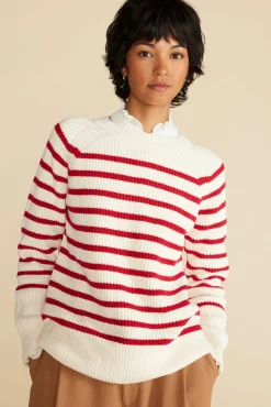 Amour Vert Layla Organic Cotton Sweater IvoryandRedStripe Fashion