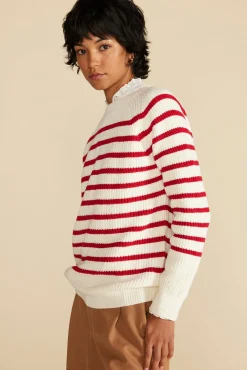 Amour Vert Layla Organic Cotton Sweater IvoryandRedStripe Fashion