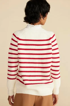Amour Vert Layla Organic Cotton Sweater IvoryandRedStripe Fashion