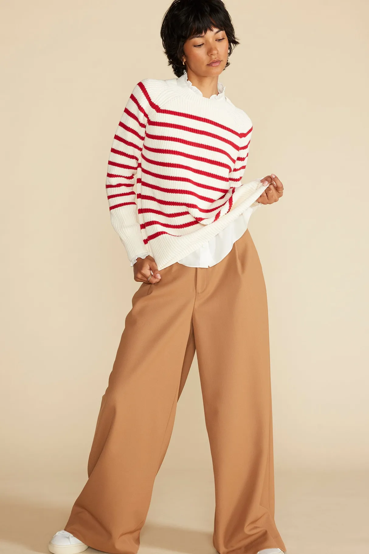Amour Vert Layla Organic Cotton Sweater IvoryandRedStripe Fashion