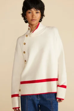 Amour Vert Leonie Stripe Turtleneck Sweater IvoryandRedStripe Best