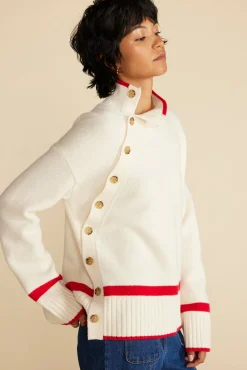Amour Vert Leonie Stripe Turtleneck Sweater IvoryandRedStripe Best