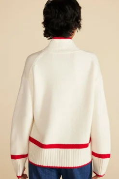 Amour Vert Leonie Stripe Turtleneck Sweater IvoryandRedStripe Best
