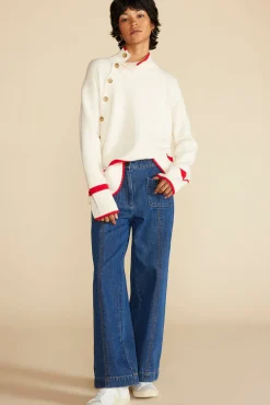 Amour Vert Leonie Stripe Turtleneck Sweater IvoryandRedStripe Best