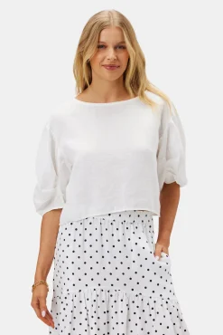 Amour Vert Lilly Pilly Leia Organic Linen Top White Clearance