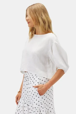Amour Vert Lilly Pilly Leia Organic Linen Top White Clearance