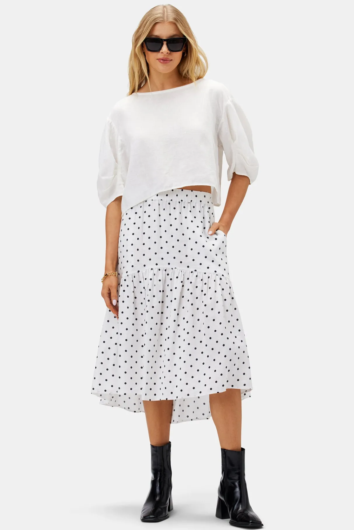 Amour Vert Lilly Pilly Lola Organic Linen Skirt PolkaDots Online