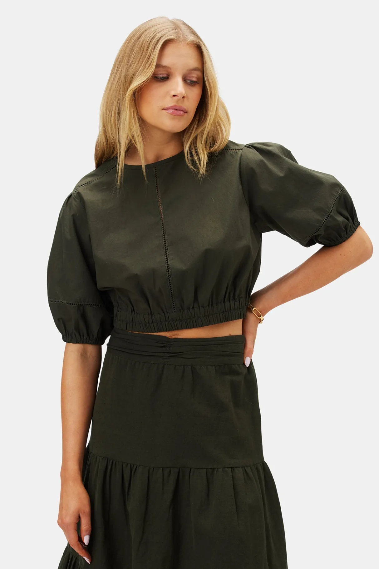 Amour Vert Lisa Organic Cotton Poplin Top OliveGreen Clearance