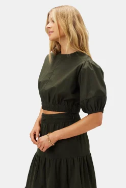 Amour Vert Lisa Organic Cotton Poplin Top OliveGreen Clearance
