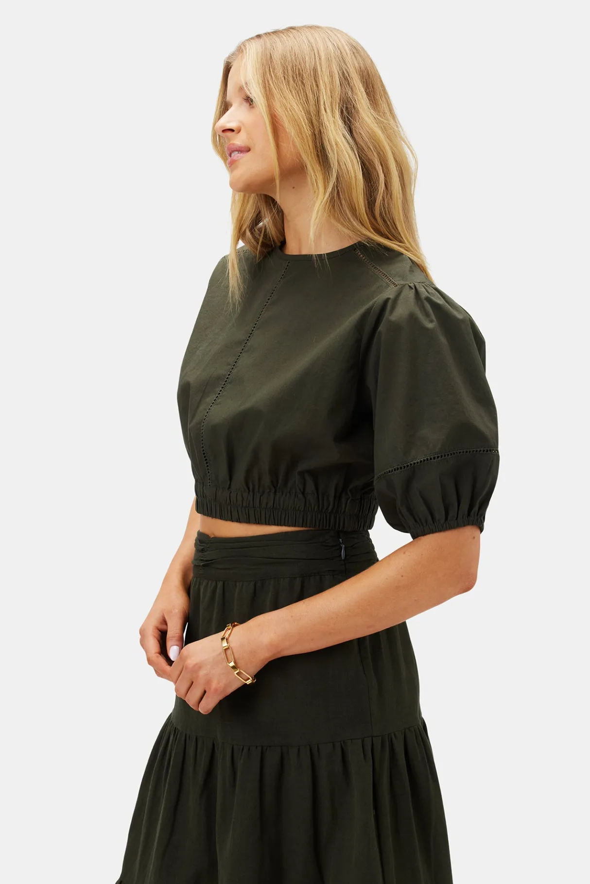 Amour Vert Lisa Organic Cotton Poplin Top OliveGreen Clearance