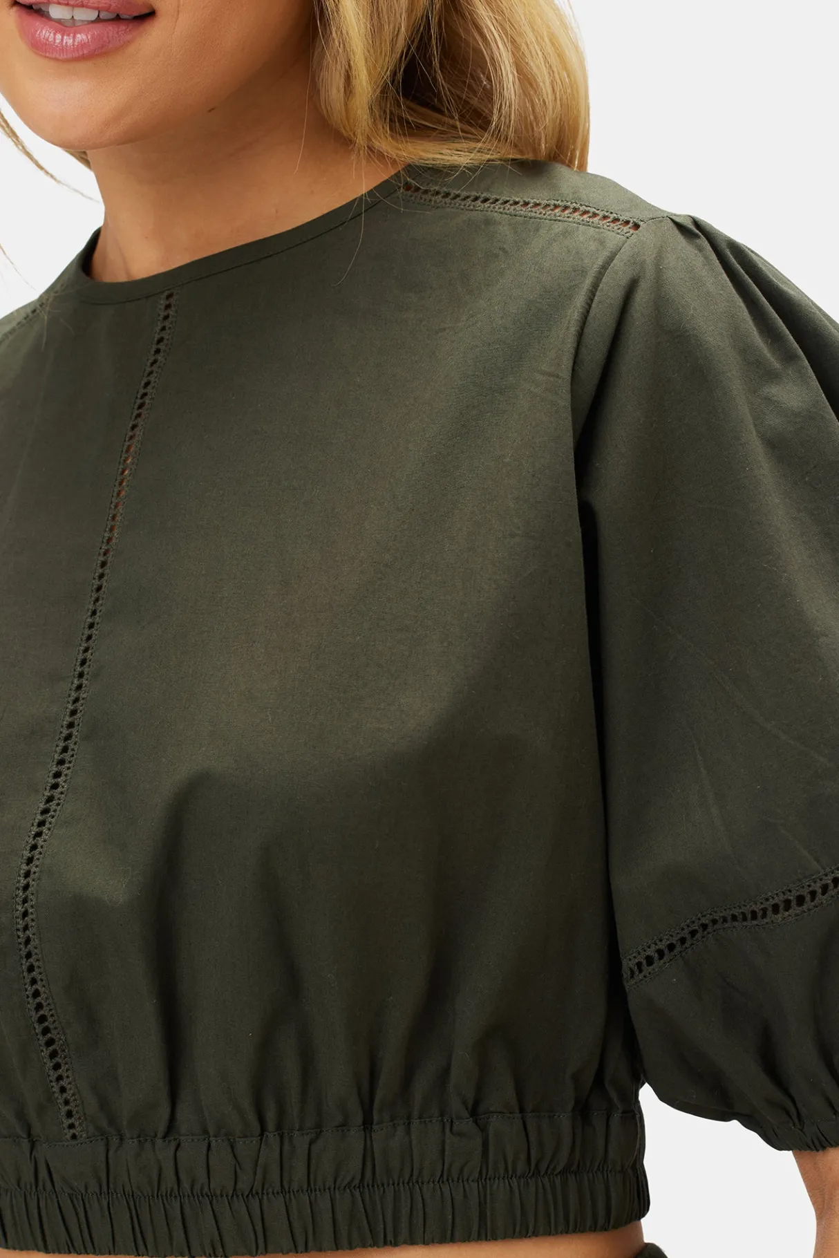 Amour Vert Lisa Organic Cotton Poplin Top OliveGreen Clearance