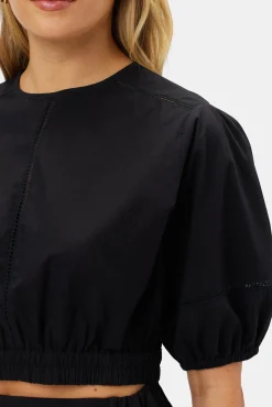Amour Vert Lisa Organic Cotton Poplin Top Black Fashion