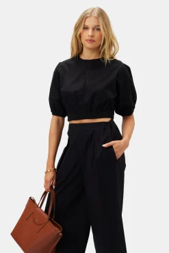 Amour Vert Lisa Organic Cotton Poplin Top Black Fashion