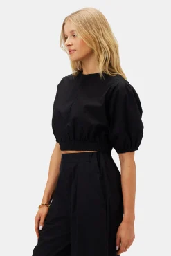 Amour Vert Lisa Organic Cotton Poplin Top Black Fashion