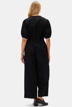 Amour Vert Lisa Organic Cotton Poplin Top Black Fashion