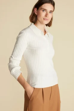 Amour Vert Lorraine Merino Wool Henley Sweater Ivory New