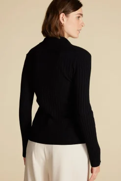 Amour Vert Lorraine Merino Wool Henley Sweater Black Fashion