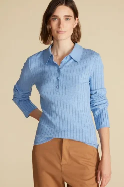 Amour Vert Lorraine Merino Wool Henley Sweater SkyBlue Online