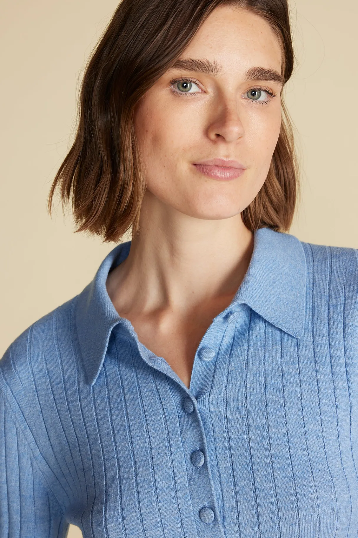 Amour Vert Lorraine Merino Wool Henley Sweater SkyBlue Online