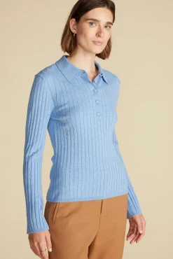 Amour Vert Lorraine Merino Wool Henley Sweater SkyBlue Online